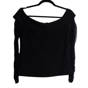 FRANK LYMAN Design Off The Shoulder Lined Blouse With Long Sheer Sleeves Size 10